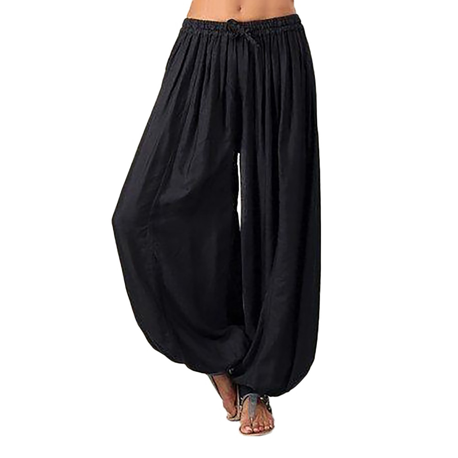 thumbnail image 1 of Pantalones harem de color liso para mujer, tallas grandes - Poliéster, informal/cómodo, cintura elástica, para otoño/primavera/verano, lavar a mano en frío, 1 of 7